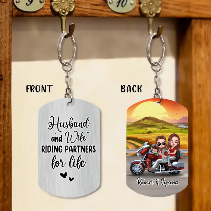 Custom Personalized Couple Riding Keychain - Gift Idea For Couple/ Biker - Husband And Wife Riding Partners For Life