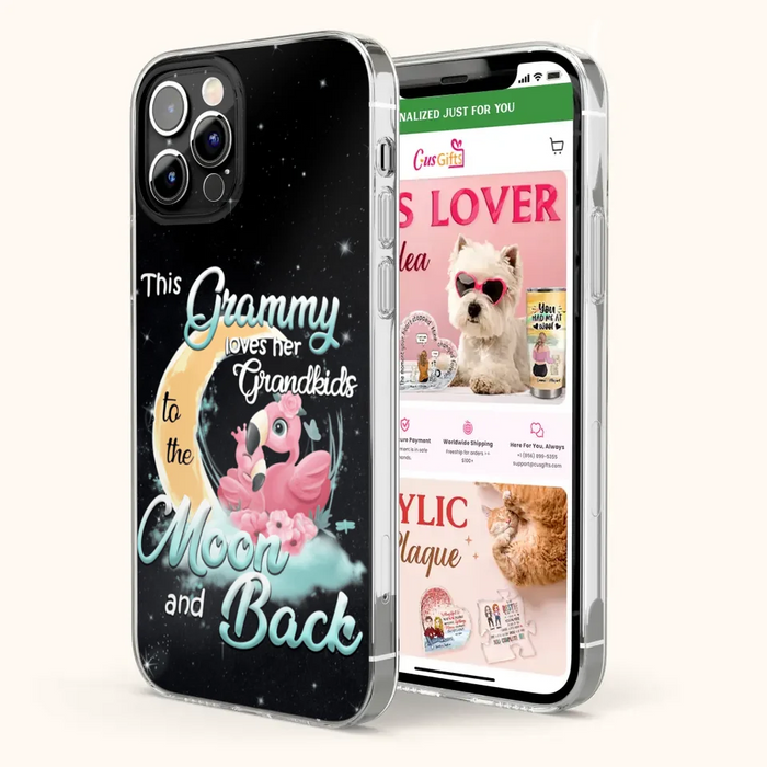 Custom Personalized Grandma Flamingo Phone Case - This Grammy Loves Her Grandkids To The Moon And Back - For iPhone And Samsung Phone Case - HWDFYR