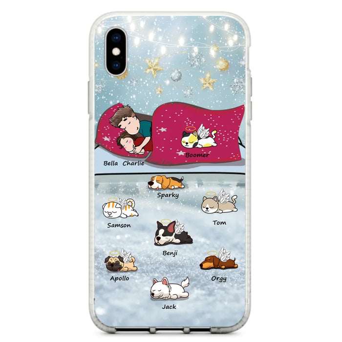 Custom Personalized Couple With Pet Phone Case - Upto 8 Pets - Best Gift For Dog/ Cat Lover - Case For Iphone And Samsung