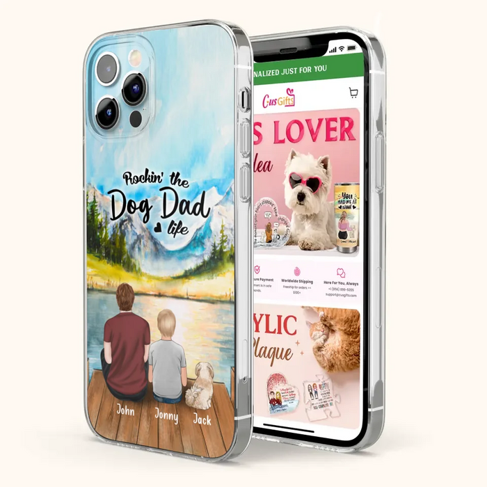 Custom Personalized Dog Mom/Dog Dad Phone Case - Single Mom/Single Dad with 1 Kid and 2 Pets - iPhone and Samsung Cases