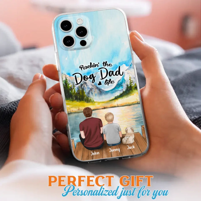 Custom Personalized Dog Mom/Dog Dad Phone Case - Single Mom/Single Dad with 1 Kid and 2 Pets - iPhone and Samsung Cases