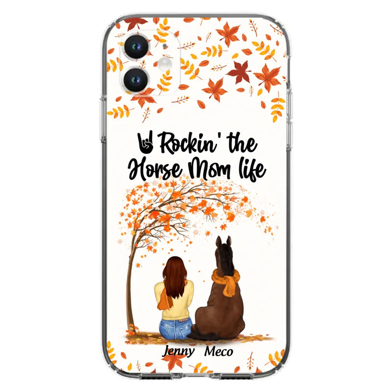 Custom Personalized Horse Mom In Autumn Phone Case - Girl With Upto 3 Horses - Case For iPhone And Samsung