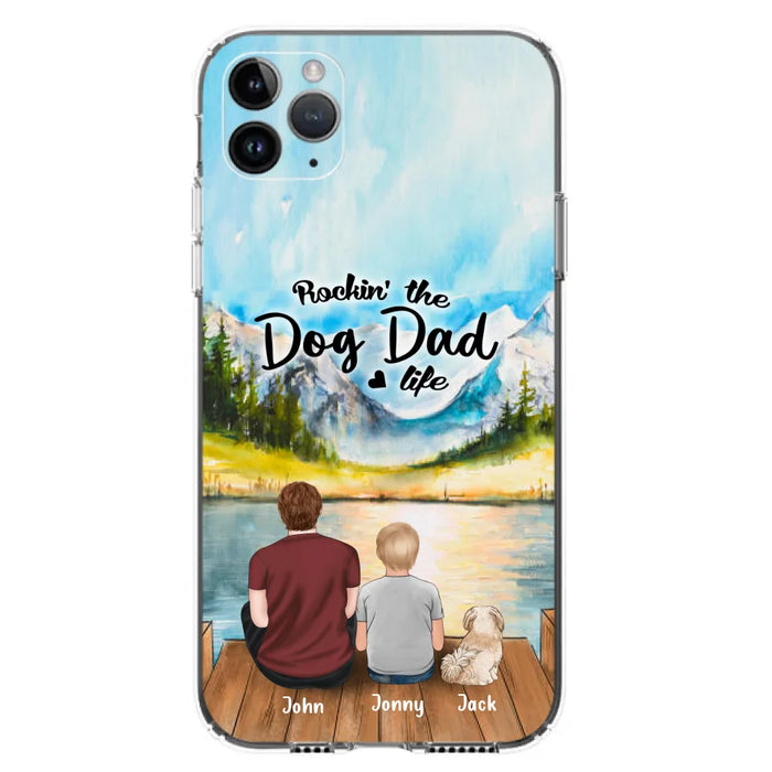 Custom Personalized Dog Mom/Dog Dad Phone Case - Single Mom/Single Dad with 1 Kid and 2 Pets - iPhone and Samsung Cases