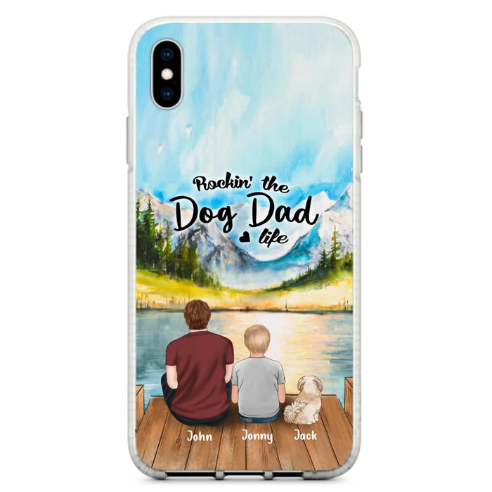 Custom Personalized Dog Mom/Dog Dad Phone Case - Single Mom/Single Dad with 1 Kid and 2 Pets - iPhone and Samsung Cases