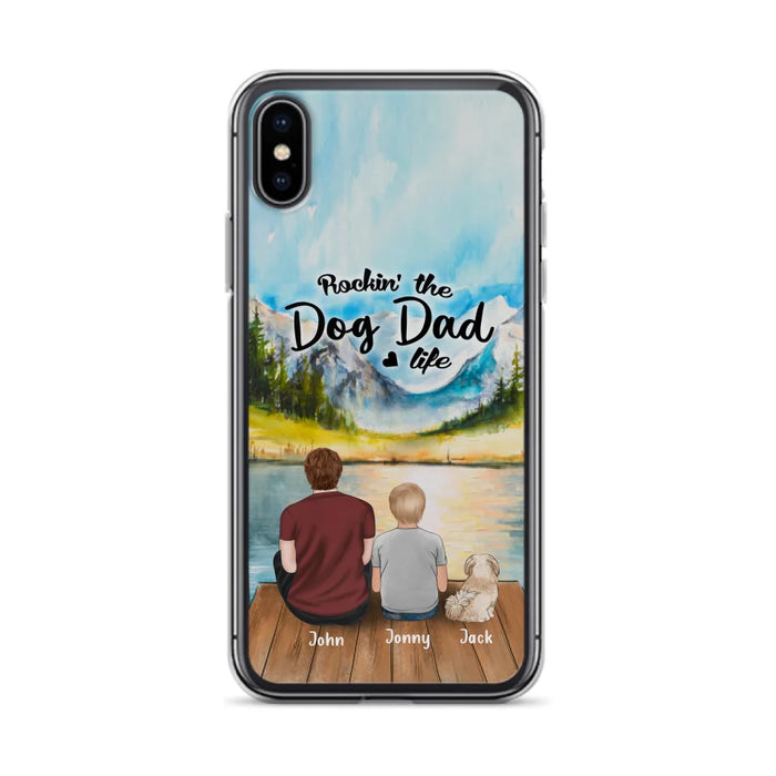 Custom Personalized Dog Mom/Dog Dad Phone Case - Single Mom/Single Dad with 1 Kid and 2 Pets - iPhone and Samsung Cases