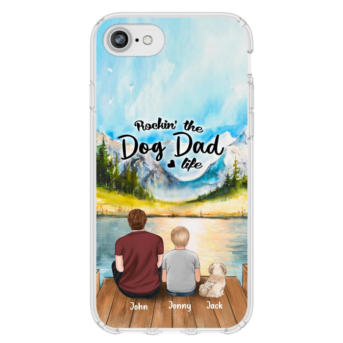 Custom Personalized Dog Mom/Dog Dad Phone Case - Single Mom/Single Dad with 1 Kid and 2 Pets - iPhone and Samsung Cases