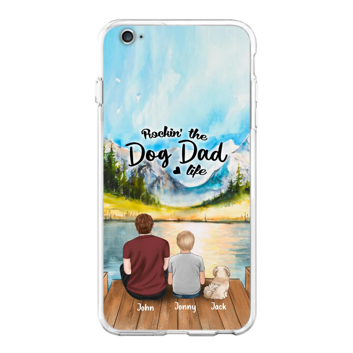 Custom Personalized Dog Mom/Dog Dad Phone Case - Single Mom/Single Dad with 1 Kid and 2 Pets - iPhone and Samsung Cases