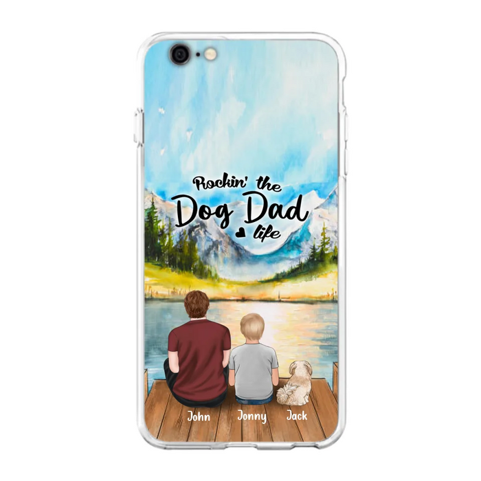 Custom Personalized Dog Mom/Dog Dad Phone Case - Single Mom/Single Dad with 1 Kid and 2 Pets - iPhone and Samsung Cases