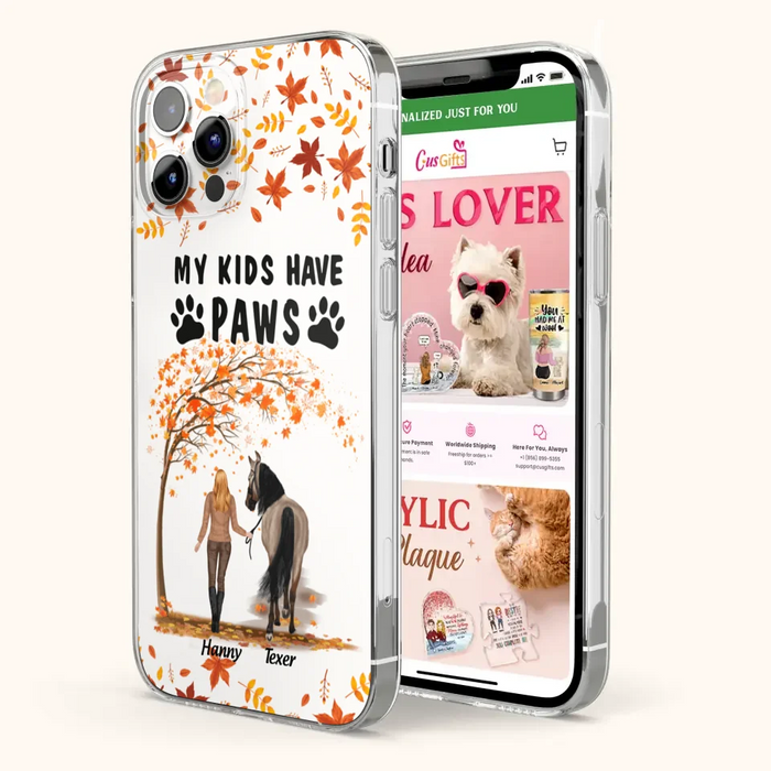 Custom Personalized Horse Mom In Autumn Phone Case - Girl With Upto 2 Horses - My Kids Have Paws - Case For iPhone And Samsung