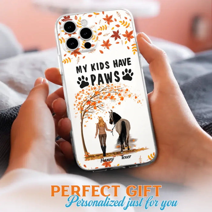 Custom Personalized Horse Mom In Autumn Phone Case - Girl With Upto 2 Horses - My Kids Have Paws - Case For iPhone And Samsung