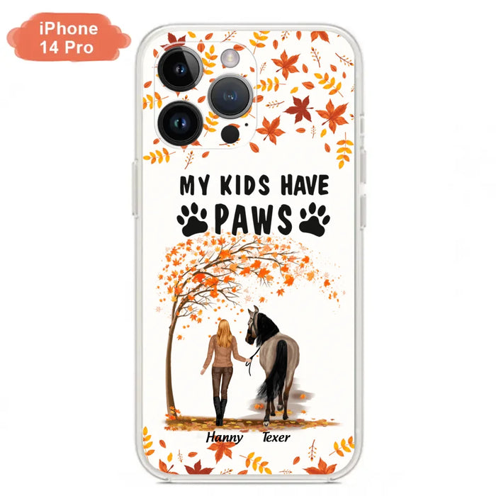 Custom Personalized Horse Mom In Autumn Phone Case - Girl With Upto 2 Horses - My Kids Have Paws - Case For iPhone And Samsung