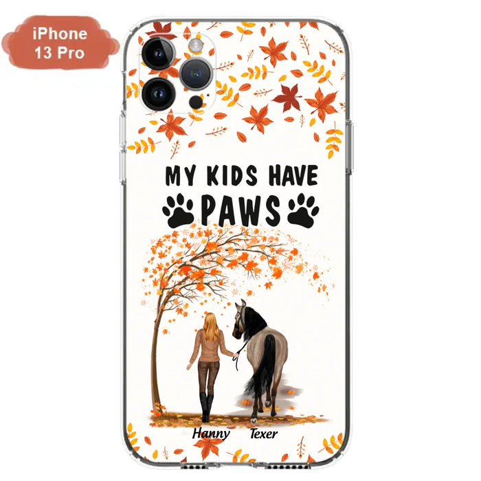 Custom Personalized Horse Mom In Autumn Phone Case - Girl With Upto 2 Horses - My Kids Have Paws - Case For iPhone And Samsung