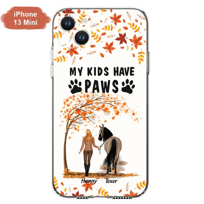 Custom Personalized Horse Mom In Autumn Phone Case - Girl With Upto 2 Horses - My Kids Have Paws - Case For iPhone And Samsung