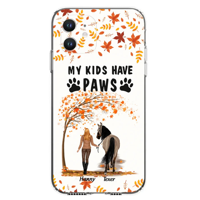 Custom Personalized Horse Mom In Autumn Phone Case - Girl With Upto 2 Horses - My Kids Have Paws - Case For iPhone And Samsung