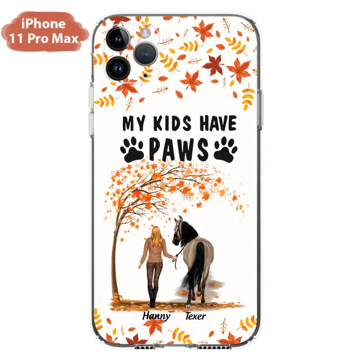 Custom Personalized Horse Mom In Autumn Phone Case - Girl With Upto 2 Horses - My Kids Have Paws - Case For iPhone And Samsung