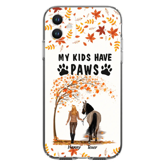 Custom Personalized Horse Mom In Autumn Phone Case - Girl With Upto 2 Horses - My Kids Have Paws - Case For iPhone And Samsung