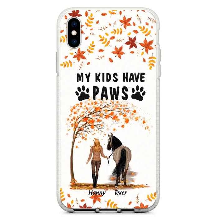 Custom Personalized Horse Mom In Autumn Phone Case - Girl With Upto 2 Horses - My Kids Have Paws - Case For iPhone And Samsung