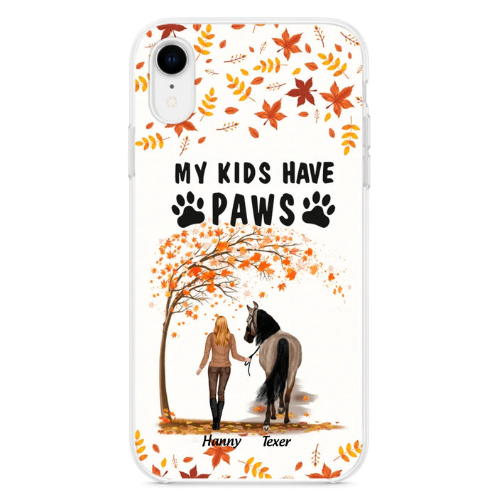 Custom Personalized Horse Mom In Autumn Phone Case - Girl With Upto 2 Horses - My Kids Have Paws - Case For iPhone And Samsung