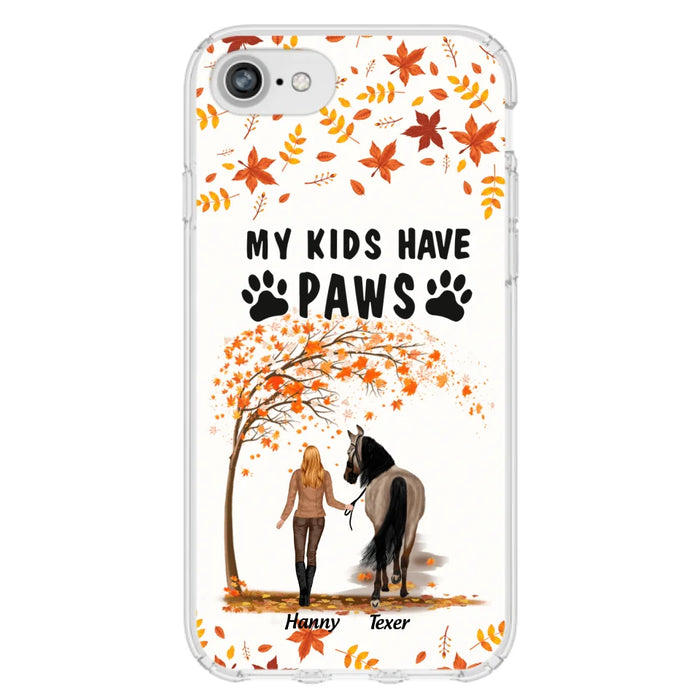 Custom Personalized Horse Mom In Autumn Phone Case - Girl With Upto 2 Horses - My Kids Have Paws - Case For iPhone And Samsung