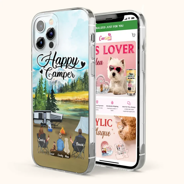 Custom Personalized Camping Phone Case - Parents With 1 Kids And 2 Pets - Best Gift For Family - Happy Camper - Case For iPhone And Samsung