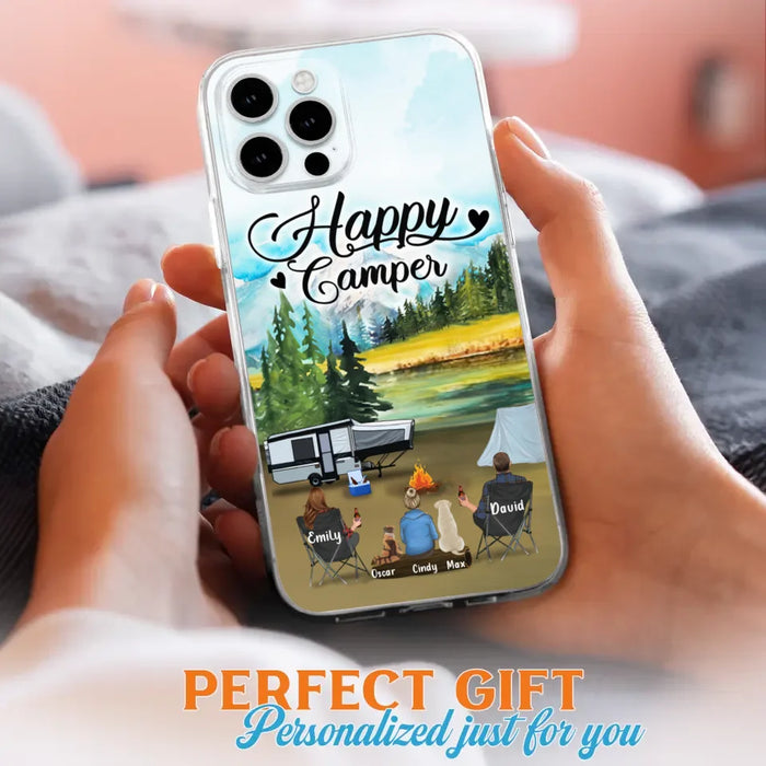 Custom Personalized Camping Phone Case - Parents With 1 Kids And 2 Pets - Best Gift For Family - Happy Camper - Case For iPhone And Samsung