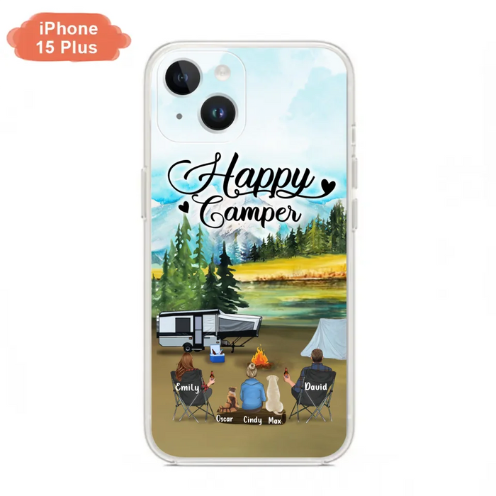 Custom Personalized Camping Phone Case - Parents With 1 Kids And 2 Pets - Best Gift For Family - Happy Camper - Case For iPhone And Samsung