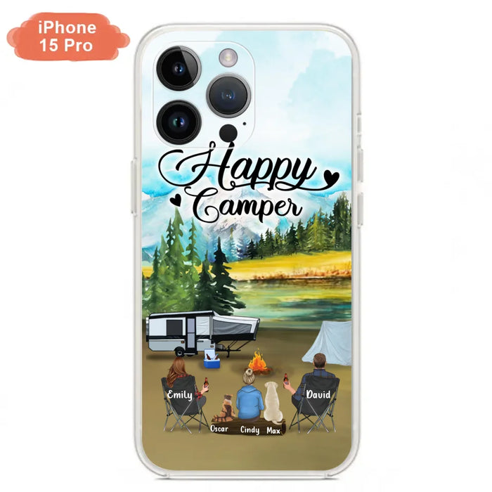 Custom Personalized Camping Phone Case - Parents With 1 Kids And 2 Pets - Best Gift For Family - Happy Camper - Case For iPhone And Samsung