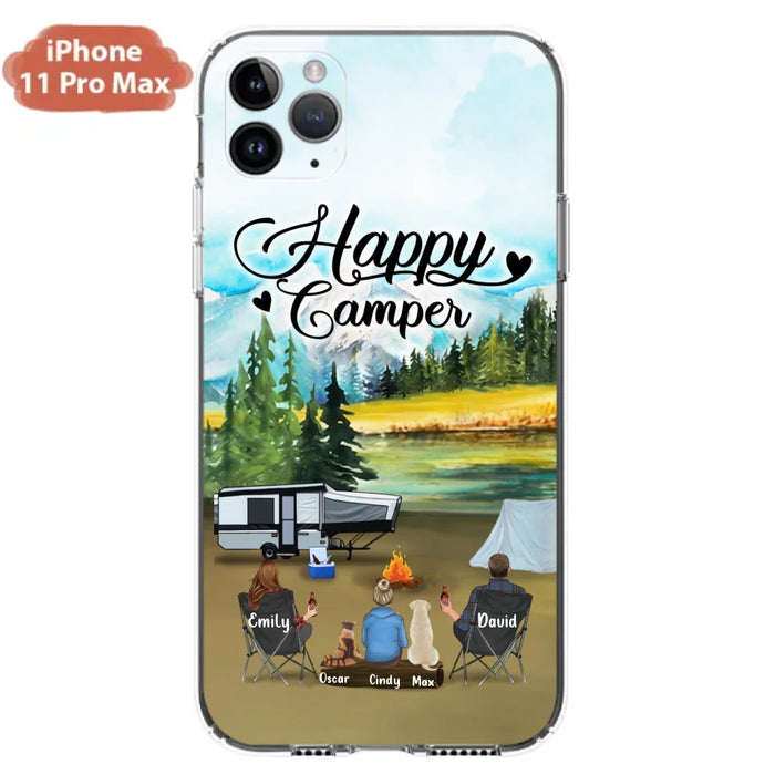 Custom Personalized Camping Phone Case - Parents With 1 Kids And 2 Pets - Best Gift For Family - Happy Camper - Case For iPhone And Samsung