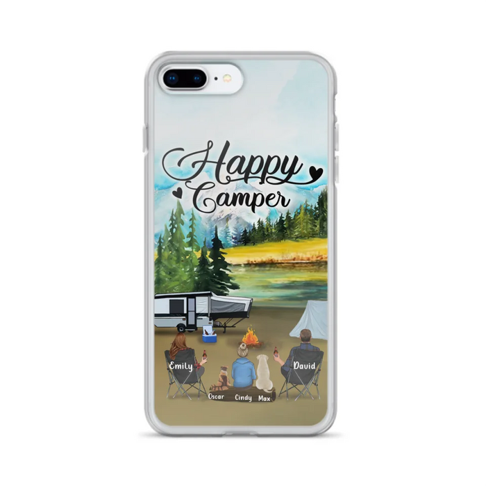 Custom Personalized Camping Phone Case - Parents With 1 Kids And 2 Pets - Best Gift For Family - Happy Camper - Case For iPhone And Samsung