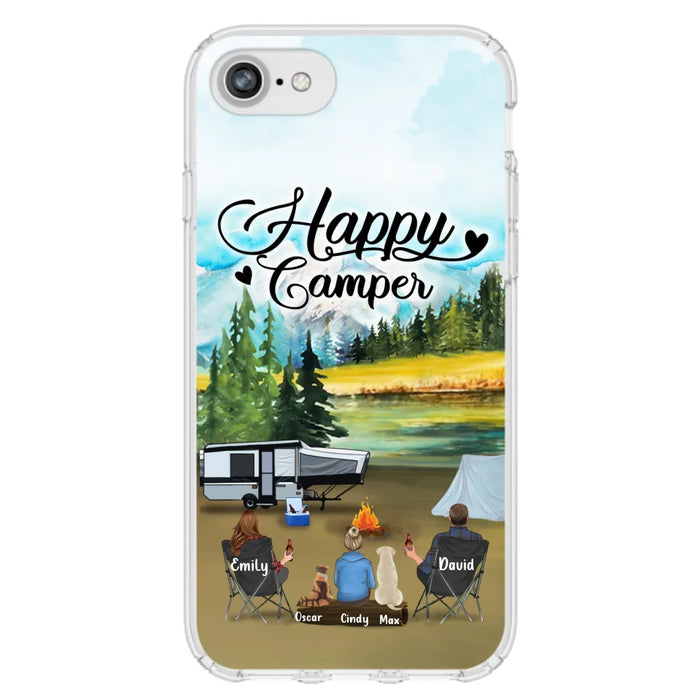 Custom Personalized Camping Phone Case - Parents With 1 Kids And 2 Pets - Best Gift For Family - Happy Camper - Case For iPhone And Samsung