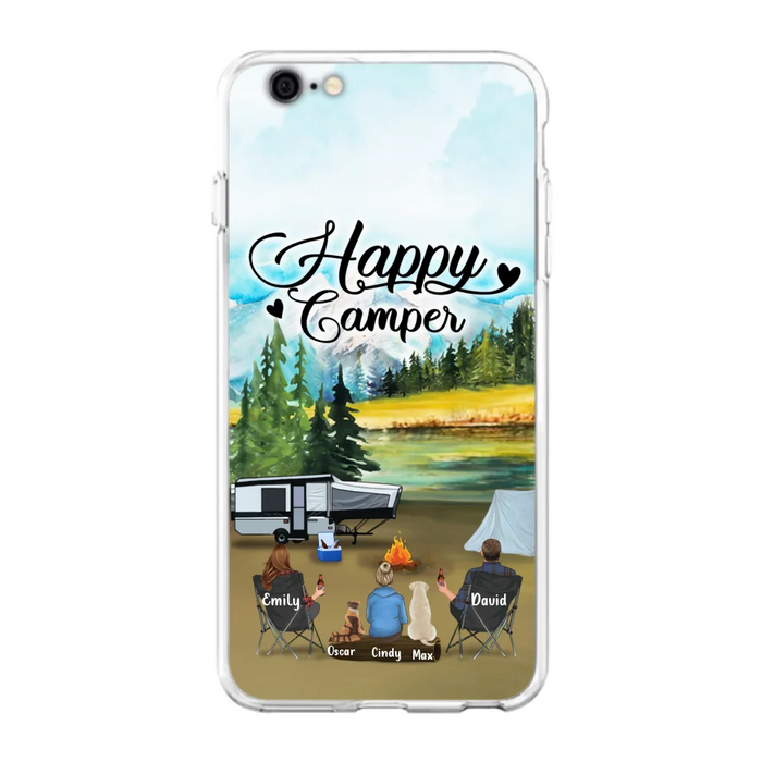 Custom Personalized Camping Phone Case - Parents With 1 Kids And 2 Pets - Best Gift For Family - Happy Camper - Case For iPhone And Samsung