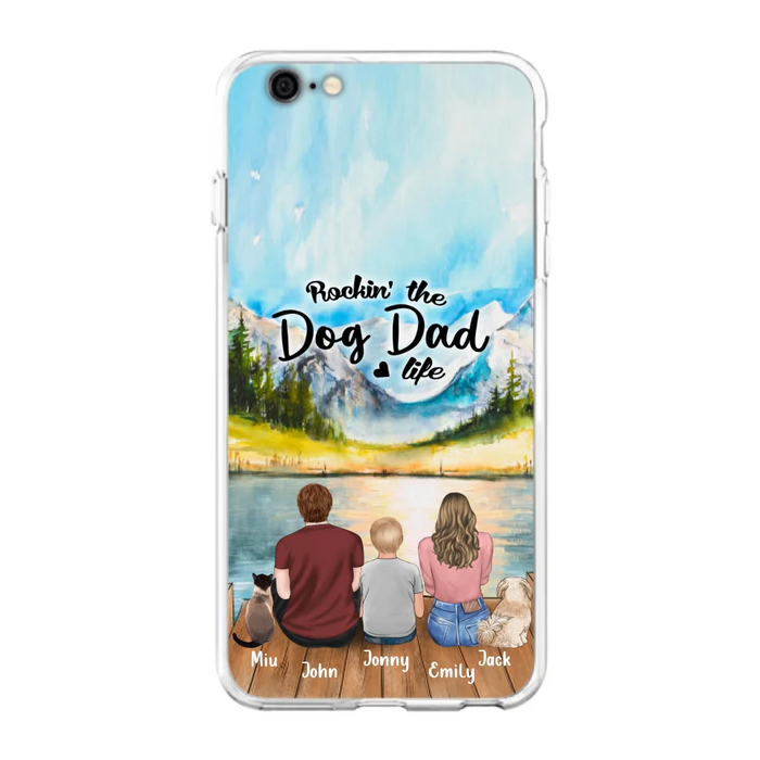 Custom Personalized Pet Couple Phone Case - Parent With 1 Kid And 2 Pets - Case For iPhone And Samsung