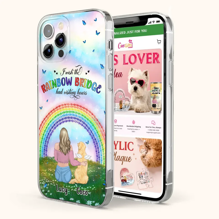 Custom Personalized Dog, Cat Memorial Phone Case  - Upto 4 Pets - Memorial Gift For Dog/ Cat Lover - I Wish The Rainbow Bridge Had Visiting Hours - Case For iPhone And Samsung