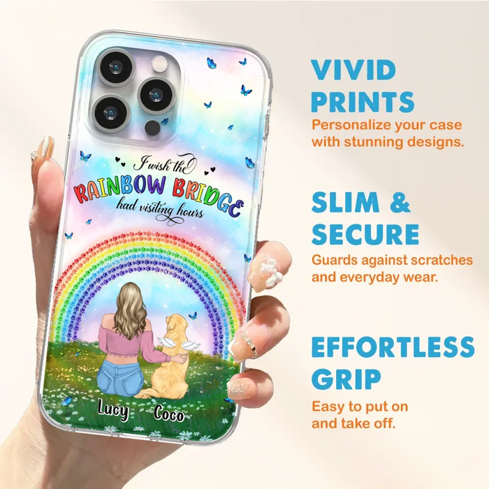 Custom Personalized Dog, Cat Memorial Phone Case  - Upto 4 Pets - Memorial Gift For Dog/ Cat Lover - I Wish The Rainbow Bridge Had Visiting Hours - Case For iPhone And Samsung