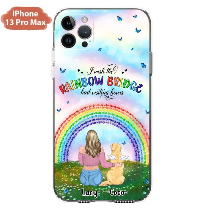 Custom Personalized Dog, Cat Memorial Phone Case  - Upto 4 Pets - Memorial Gift For Dog/ Cat Lover - I Wish The Rainbow Bridge Had Visiting Hours - Case For iPhone And Samsung