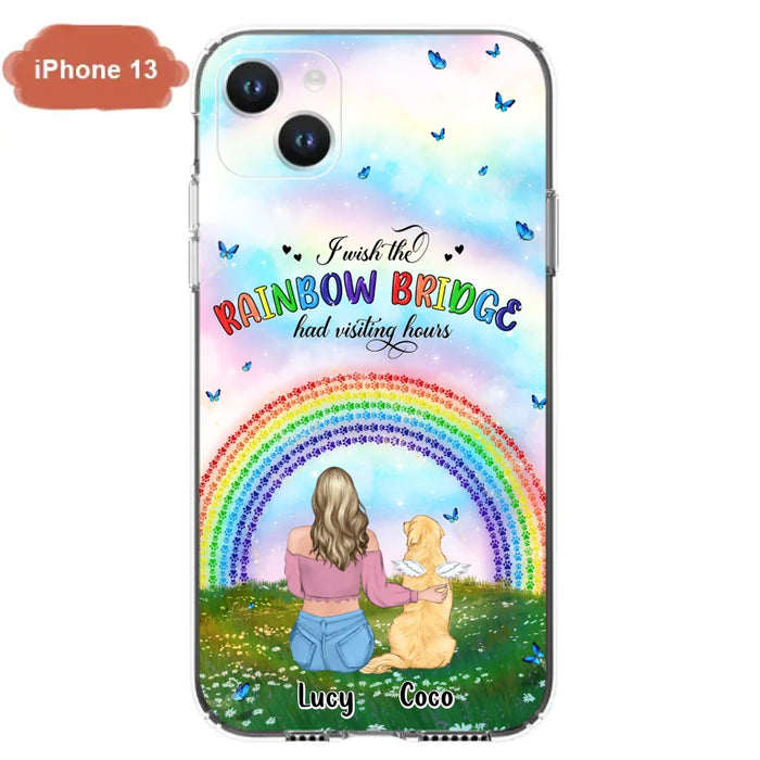 Custom Personalized Dog, Cat Memorial Phone Case  - Upto 4 Pets - Memorial Gift For Dog/ Cat Lover - I Wish The Rainbow Bridge Had Visiting Hours - Case For iPhone And Samsung