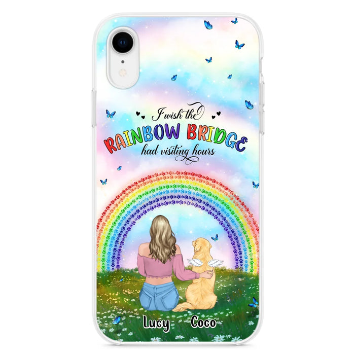 Custom Personalized Dog, Cat Memorial Phone Case  - Upto 4 Pets - Memorial Gift For Dog/ Cat Lover - I Wish The Rainbow Bridge Had Visiting Hours - Case For iPhone And Samsung