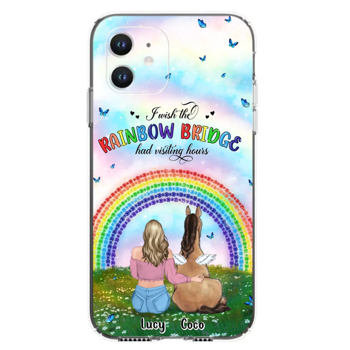 Custom Personalized Horse Memorial Phone Case - Upto 4 Horses - Memorial Gift For Horse Lover - I Wish The Rainbow Bridge Had Visiting Hours - Case For iPhone And Samsung