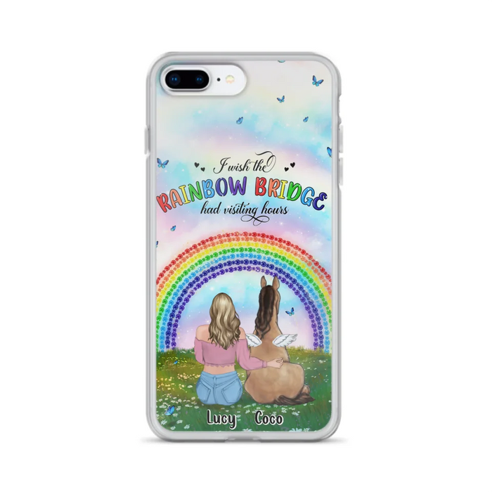 Custom Personalized Horse Memorial Phone Case - Upto 4 Horses - Memorial Gift For Horse Lover - I Wish The Rainbow Bridge Had Visiting Hours - Case For iPhone And Samsung