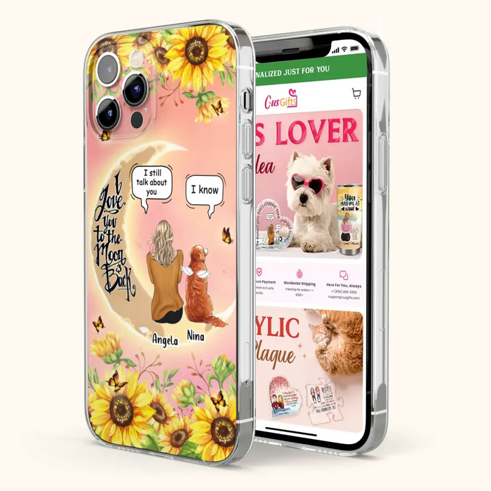 Custom Personalized Memorial Pet Sunflower Phone Case - Adult/Couple With Upto 4 Pets - Memorial Gift Idea For Dog/Cat Lovers - I Love You To The Moon & Back - Case For iPhone & Samsung