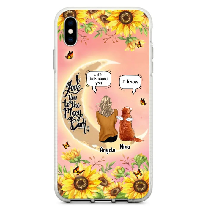 Custom Personalized Memorial Pet Sunflower Phone Case - Adult/Couple With Upto 4 Pets - Memorial Gift Idea For Dog/Cat Lovers - I Love You To The Moon & Back - Case For iPhone & Samsung