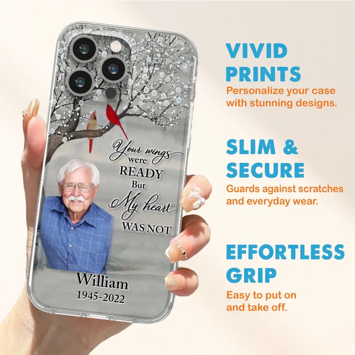 Custom Personalized Memorial Photo Phone Case - Memorial Gift Idea for Family/Mother's Day/Father's Day - Your Wings Were Ready But My Heart Was Not - Case for iPhone/Samsung