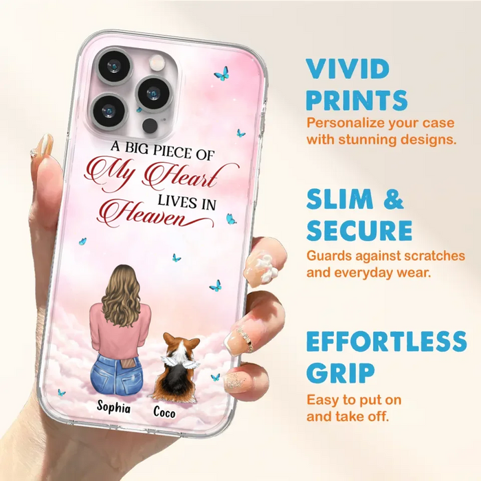 Custom Personalized Memorial Pet Phone Case - Upto 4 Pets - Memorial Gift Idea For Dog/Cat Lover -   A Big Piece Of My Heart Lives In Heaven - Case For iPhone And Samsung