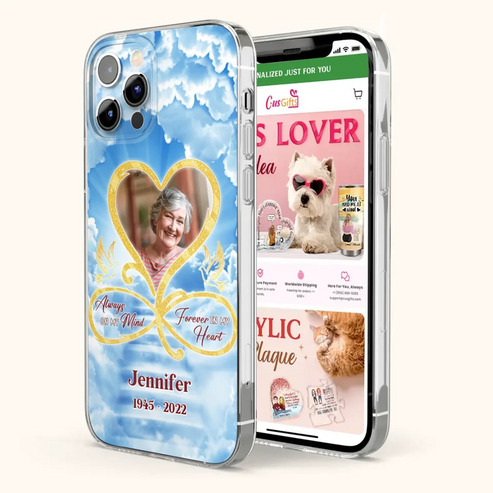 Custom Personalized Memorial Photo Phone Case - Memorial Gift Idea For Mother's Day/Father's Day - Always On My Mind Forever In My Heart - Case for iPhone/Samsung