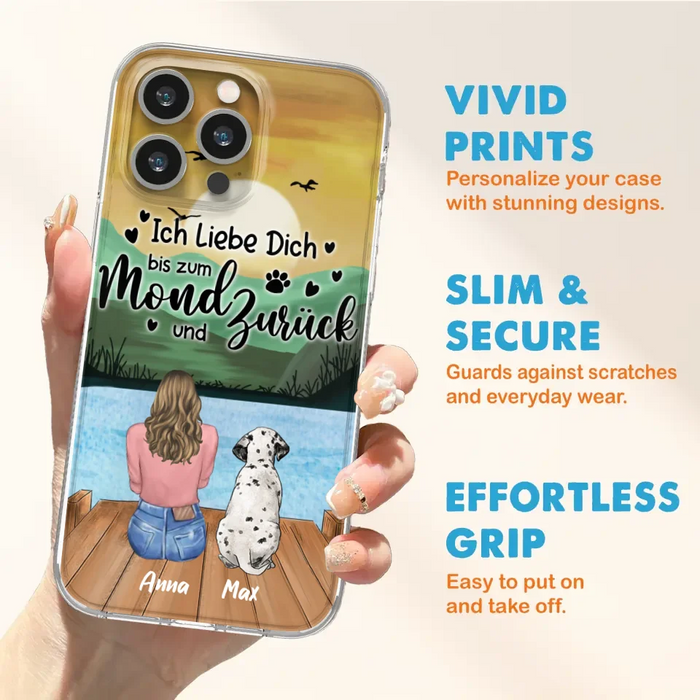 Custom Personalized Dog Mom Phone Case - Gifts For Dog Lover/ Mother's Day With Upto 5 Dogs - Ich Liebe Dich Bis Zum Mond Und Zurück - Case For iPhone And Samsung