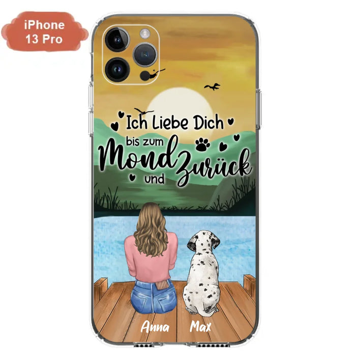 Custom Personalized Dog Mom Phone Case - Gifts For Dog Lover/ Mother's Day With Upto 5 Dogs - Ich Liebe Dich Bis Zum Mond Und Zurück - Case For iPhone And Samsung