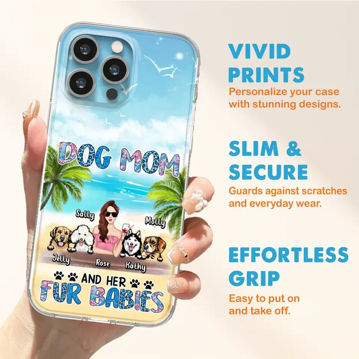 Custom Personalized Dog Mom Summer Patterned Phone Case - Upto 4 Dogs - Gift Idea For Dog Mom/Dog Lovers - Dog Mom And Her Fur Babies - Cases For iPhone/Samsung