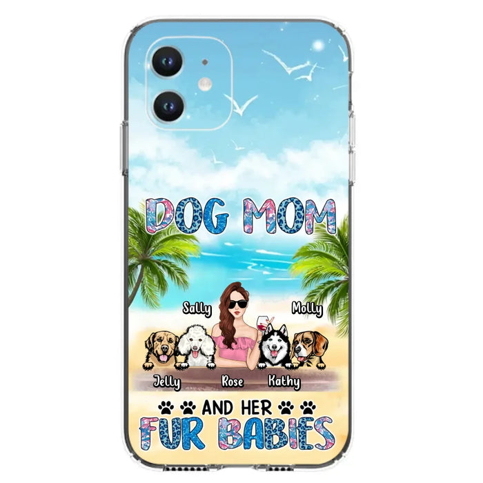 Custom Personalized Dog Mom Summer Patterned Phone Case - Upto 4 Dogs - Gift Idea For Dog Mom/Dog Lovers - Dog Mom And Her Fur Babies - Cases For iPhone/Samsung