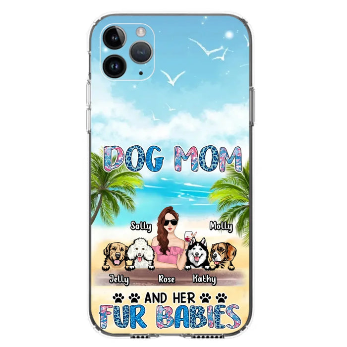 Custom Personalized Dog Mom Summer Patterned Phone Case - Upto 4 Dogs - Gift Idea For Dog Mom/Dog Lovers - Dog Mom And Her Fur Babies - Cases For iPhone/Samsung