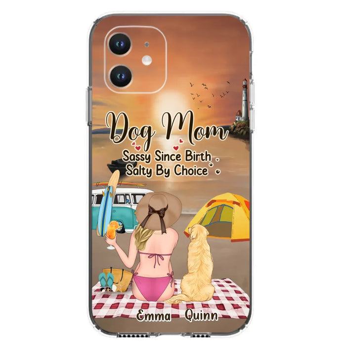 Custom Personalized Dog Mom Phone Case - Upto 4 Dogs - Mother's Day Gift Idea for Dog Lovers - Dog Mom Sassy Since Birth Salty By Choice - Case for iPhone/Samsung